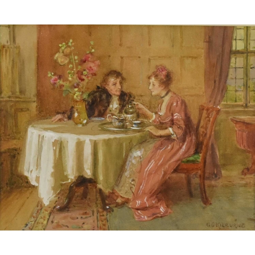 331 - George Goodwin Kilburne RI ROI (0839-1924) The tête-à-tête, Afternoon Tea, signed lower right, 13.5 ... 