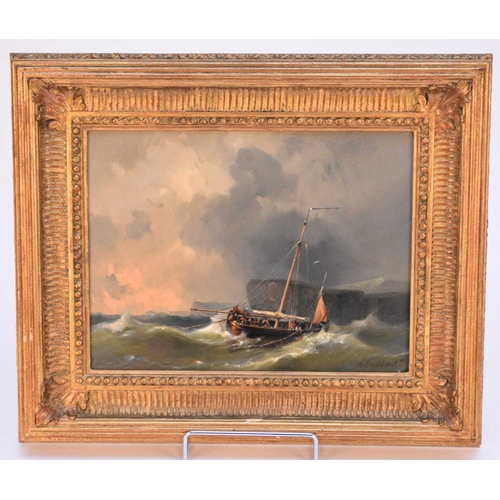 343 - Hermanus II Koekoek (1836-1909) Fishing Boat hauling in a catch on a rough sea, signed lower right, ... 