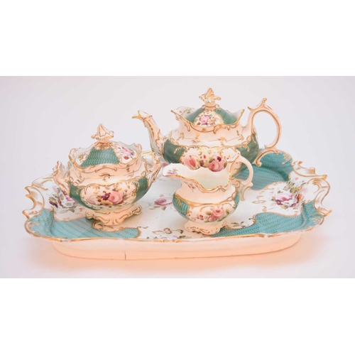 35 - A Coalport cabaret service, circa 1835, comprising teapot and cover, cream jug and twin-handled sucr... 