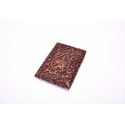 354 - A Chinese carved sandalwood calling card case, together another smaller and two Indian carved wood c... 