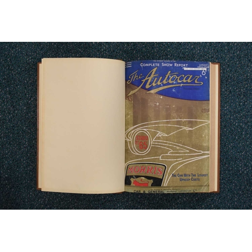 377 - THE AUTOCAR. Show reports 1932-37. Finely bound in full morocco with 'The Autocar' logo on front cov... 