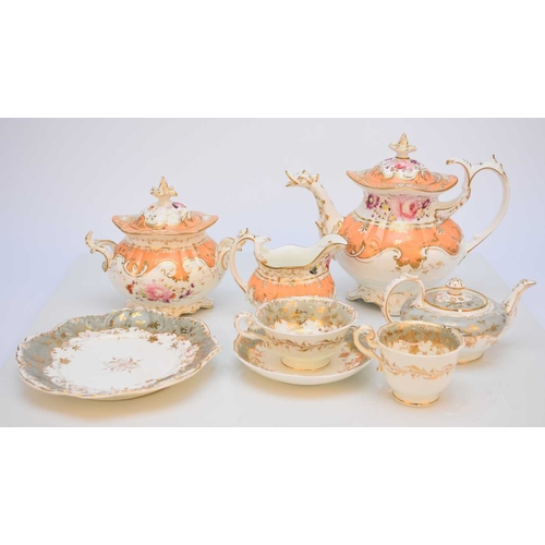 39 - An assembled group of Coalport, comprising a teapot, sucrier and cream jug, circa 1831-32, pattern 2... 