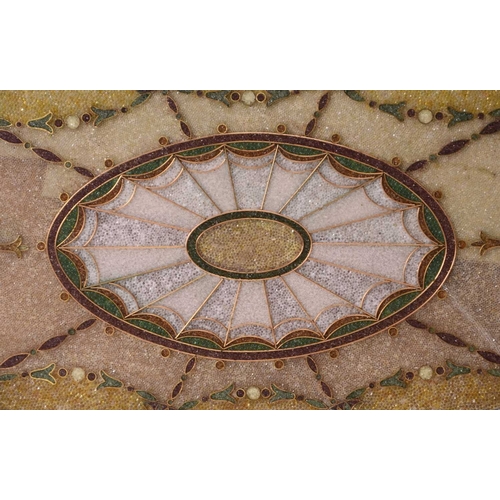 394 - An Edwardian glass bead plique a jour tray Of oval outline, the boxwood strung mahogany frame with t... 