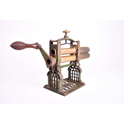 405 - Two 19th century crimping machines With brass crimping rollers set into cast iron bases, one with a ... 