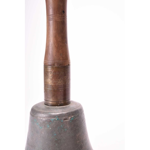 408 - A 19th century town crier's bell of Tenbury interest Of typical form with turned lignum vitae handle... 