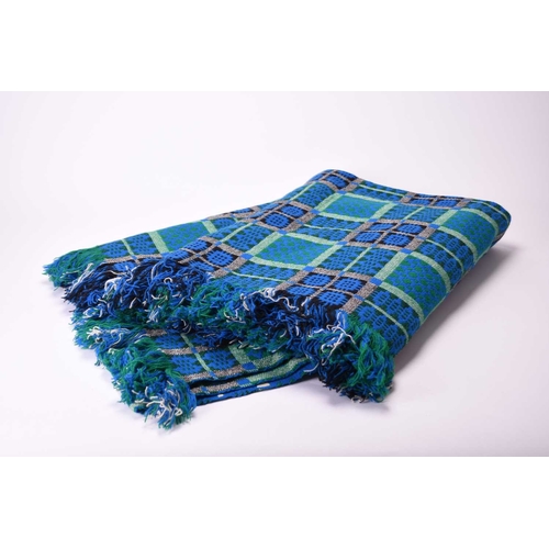 427 - A Derw wool Welsh blanket Woven with a green, blue and grey plaid. 240cm x 230cm