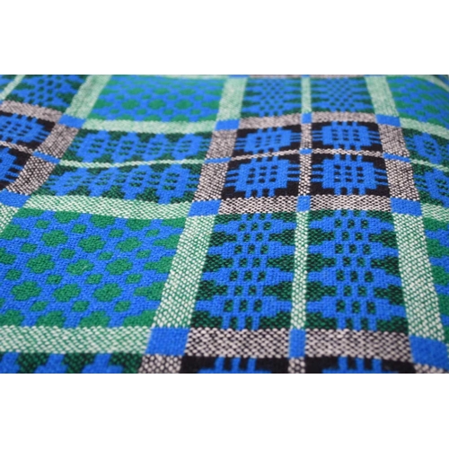 427 - A Derw wool Welsh blanket Woven with a green, blue and grey plaid. 240cm x 230cm