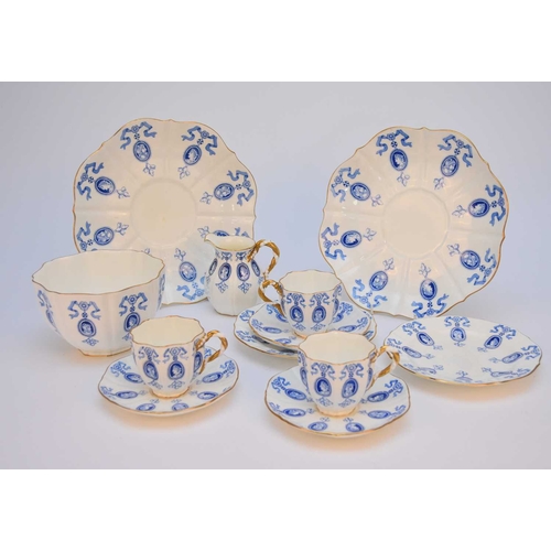 43 - A Coalport tea service, late 19th century, transfer-printed in blue with classical portrait cameo me... 