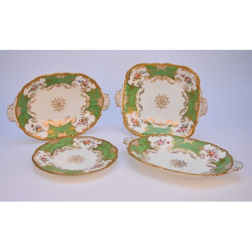 47 - A Coalport green batwing dessert service, early 20th century comprising twelve plates, 23cm diameter... 