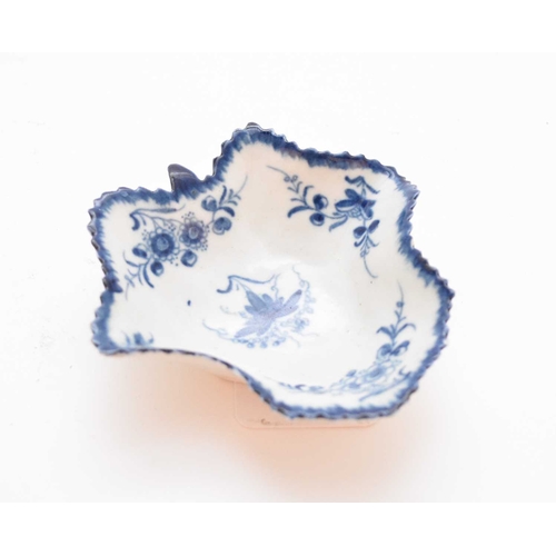 9 - A Worcester 'Pickle Leaf Vine' pickle dish, circa 1765-1775, of leaf form, painted in underglaze blu... 