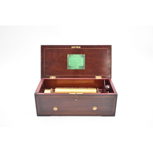 409 - Nicole Freres: A Swiss inlaid rosewood music box, circa 1856-57 Of rectangular outline, the top inla... 