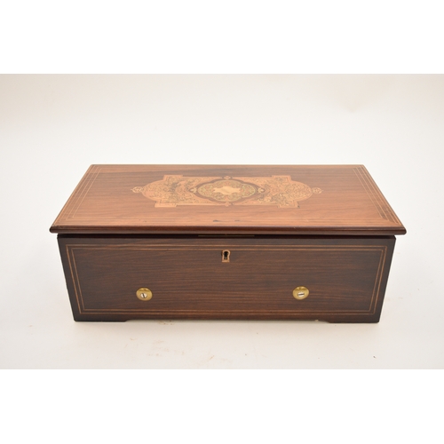 409 - Nicole Freres: A Swiss inlaid rosewood music box, circa 1856-57 Of rectangular outline, the top inla... 