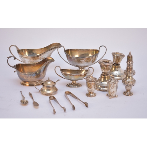 12 - A small collection of silver, comprising; an Adams style silver sugar bowl of urn form, Martin Hall ... 