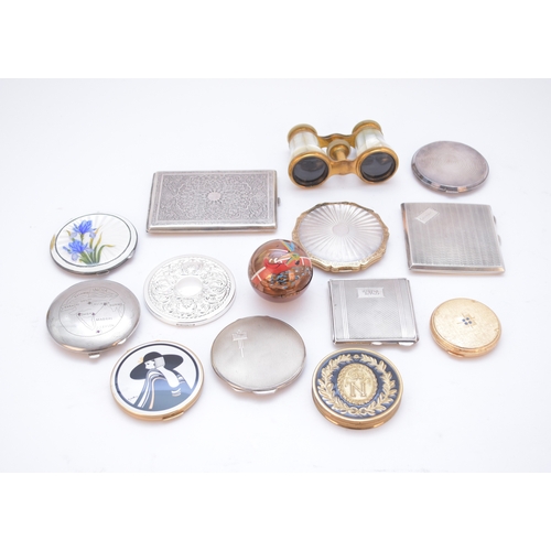 18 - A collection of silver and gilt metal compacts/cigarette cases, to include; a silver and enamel comp... 