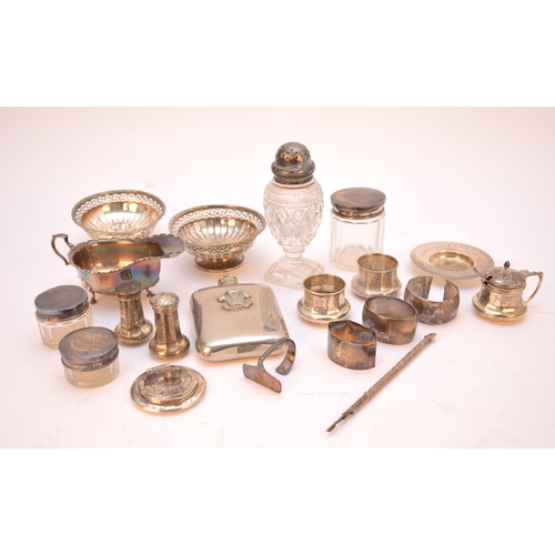 27 - A small collection of silver, comprising; a pair of circular pedestal bowls with pierced rims, Mappi... 