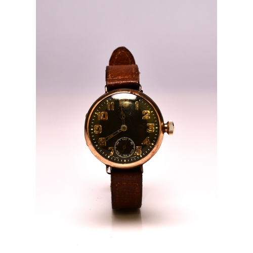 339 - Zenith: A gentleman's 9ct gold wristwatch Date: Circa 1919 Movement: Jewelled, manual Dial: Black, A... 