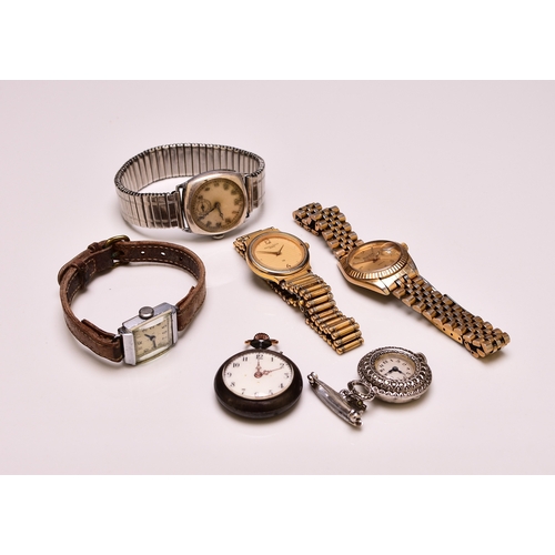 342 - A group of lady's wristwatches and pocket watches, including a Bulova Super Seville gold plated cale... 