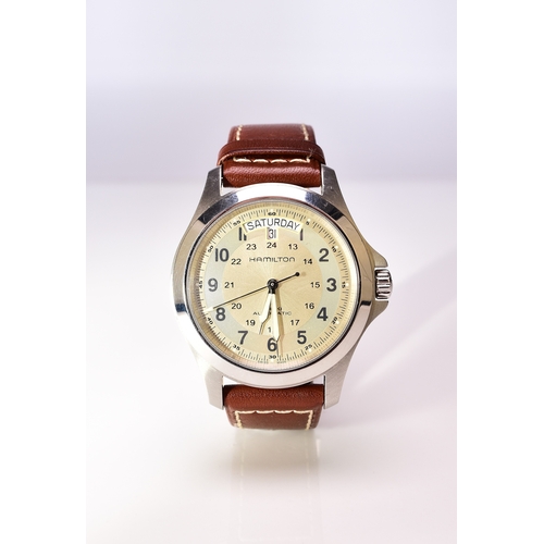 343 - Hamilton: A gentleman's stainless steel calendar wristwatch Model: Khaki Automatic Reference: H64455... 