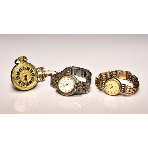 346 - Accurist: A lady's 9ct gold bracelet watch, quartz movement, case and bracelet stamped 9ct, weight 1... 