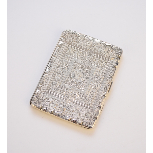 50 - A Victorian silver card case, Edward Smith, Birmingham 1859, with bright cut engraved decoration and... 