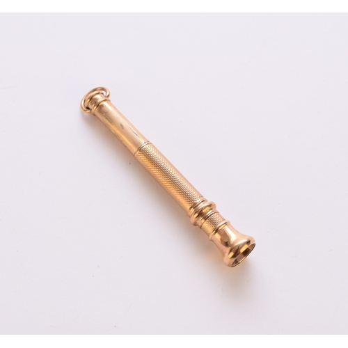 78 - A 9ct gold cigar piercer, with engine turned decoration and presented within fitted box, weight appr... 