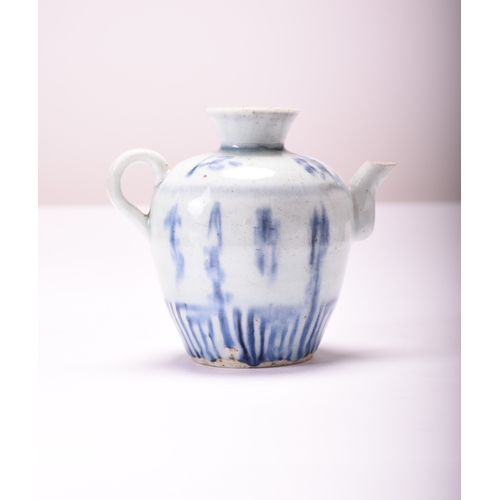 22 - A Chinese blue and white jar, Yuan Dynasty Decorated with stylised flowers and foliage, 18cm high, t... 