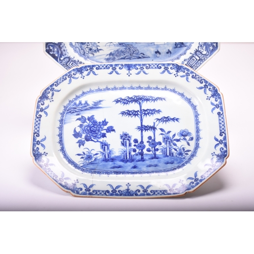 34 - Two Chinese blue and white serving platters, 18th century Both of canted rectangular form, the first... 