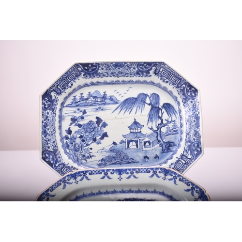 34 - Two Chinese blue and white serving platters, 18th century Both of canted rectangular form, the first... 