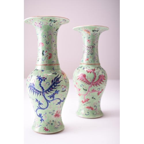 53 - A pair of Chinese turquoise ground yenyen 'Dragon and Phoenix' vases Qianlong six-character marks bu... 