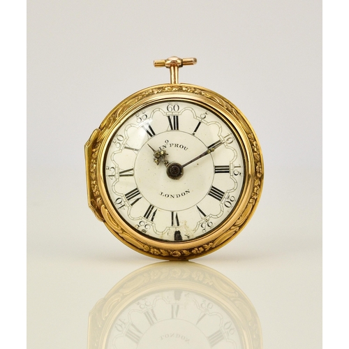 117 - William Flame: A 22ct gold key wind repousse pair case pocket watch Date: London hallmark circa 1770... 