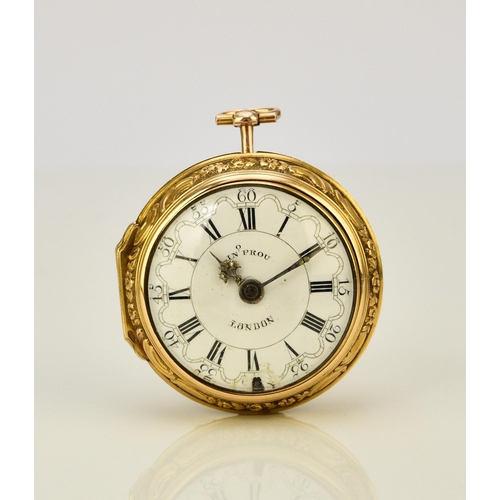 117 - William Flame: A 22ct gold key wind repousse pair case pocket watch Date: London hallmark circa 1770... 