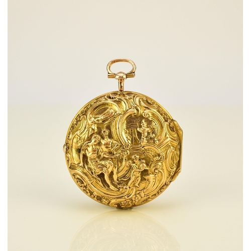 117 - William Flame: A 22ct gold key wind repousse pair case pocket watch Date: London hallmark circa 1770... 