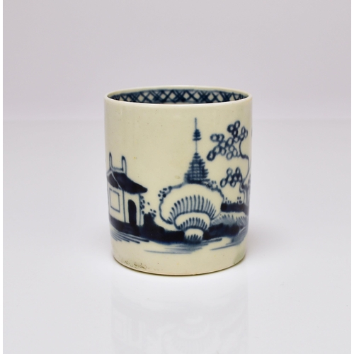 139 - A James Pennington (Liverpool) porcelain 'Cannonball' coffee can, circa 1767-72, painted in undergla... 