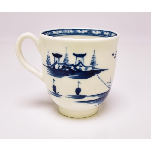 159 - An uncommon Caughley 'Rock Strata Island' porcelain coffee cup, circa 1780-80, painted in underglaze... 