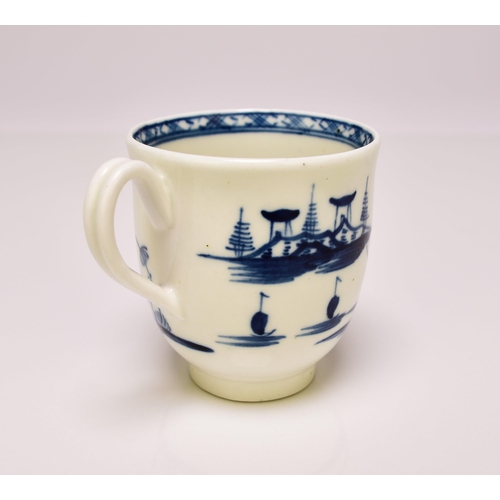 159 - An uncommon Caughley 'Rock Strata Island' porcelain coffee cup, circa 1780-80, painted in underglaze... 