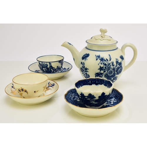 160 - A small group of Caughley porcelain, 18th century, comprising a 'Bell Toy' tea bowl and saucer; a 'T... 