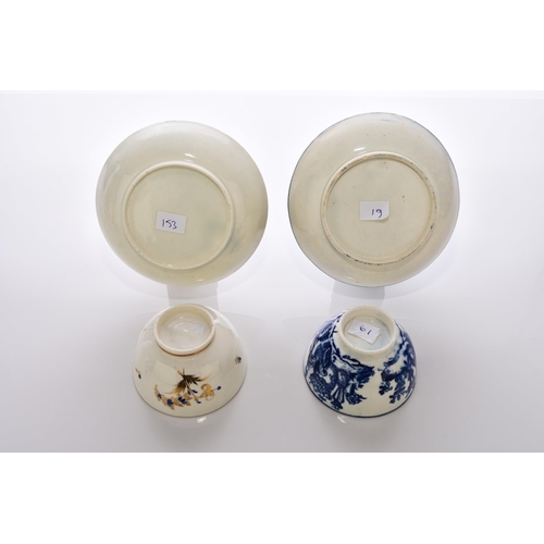 160 - A small group of Caughley porcelain, 18th century, comprising a 'Bell Toy' tea bowl and saucer; a 'T... 