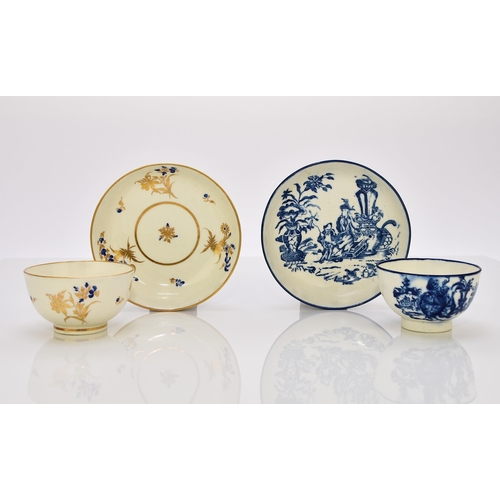 160 - A small group of Caughley porcelain, 18th century, comprising a 'Bell Toy' tea bowl and saucer; a 'T... 