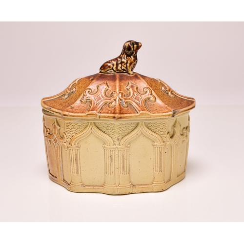 163 - A Derbyshire salt-glazed tobacco jar and cover, probably Briddon, circa 1830-50 honey-coloured body ... 