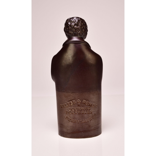 165 - A Belper and Denby 'Reformer' salt-glazed stoneware spirit flask in the form of Daniel O’Connell, ci... 