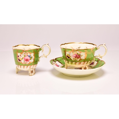 166 - H&R Daniel - A 'C'-scroll porcelain trio of coffee cup, teacup and saucer, circa 1827-8, pattern 436... 