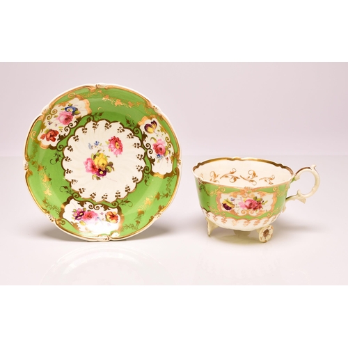 166 - H&R Daniel - A 'C'-scroll porcelain trio of coffee cup, teacup and saucer, circa 1827-8, pattern 436... 