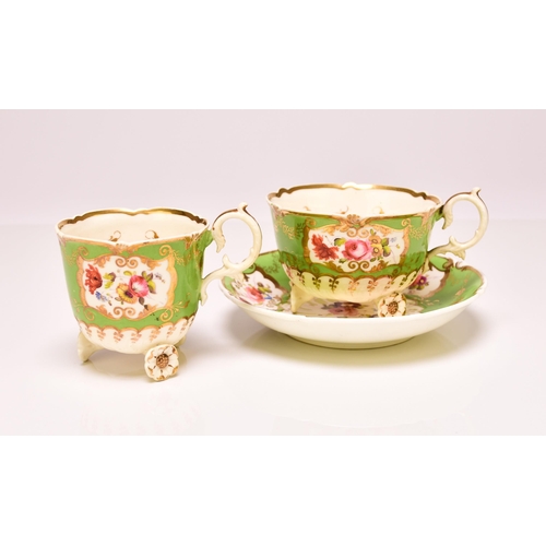 167 - H&R Daniel - A 'C'-scroll porcelain trio of a coffee cup, teacup and saucer, circa 1827-28, pattern ... 