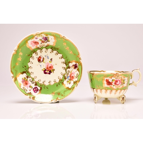 167 - H&R Daniel - A 'C'-scroll porcelain trio of a coffee cup, teacup and saucer, circa 1827-28, pattern ... 