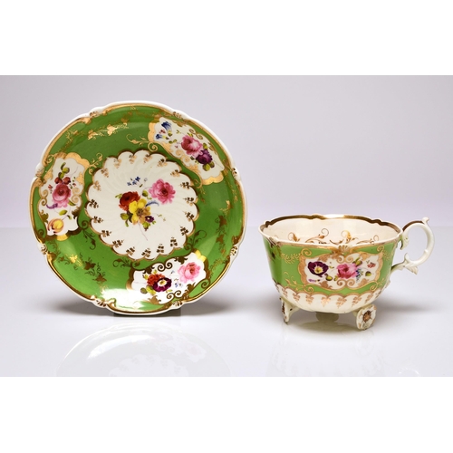 168 - H&R Daniel - A 'C'-scroll porcelain trio of a coffee cup, teacup and saucer, circa 1827-8, pattern 4... 