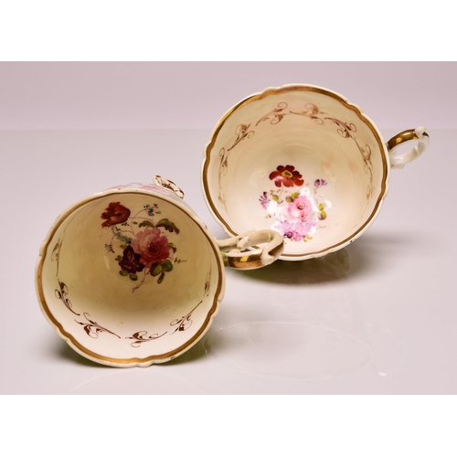 168 - H&R Daniel - A 'C'-scroll porcelain trio of a coffee cup, teacup and saucer, circa 1827-8, pattern 4... 