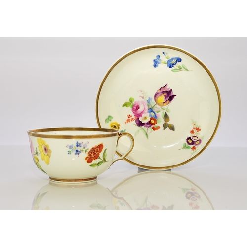 175 - A pair of Swansea teacups and saucers, circa 1815-17, with ear-shaped looped handles, painted with p... 