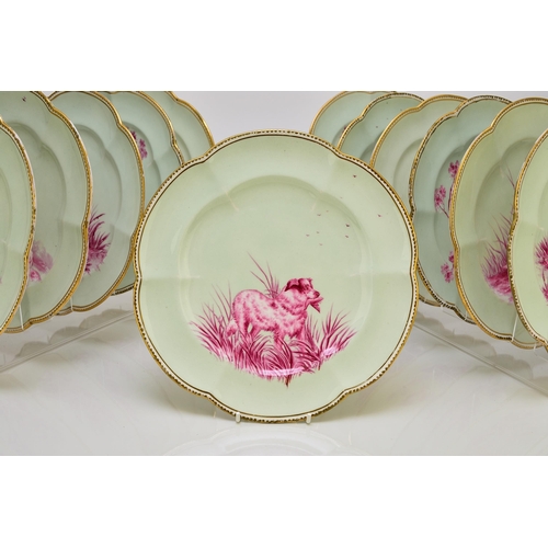 181 - An unusual Coalport dessert service, circa 1860 comprising twelve plates, two low comports and one t... 