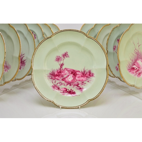 181 - An unusual Coalport dessert service, circa 1860 comprising twelve plates, two low comports and one t... 