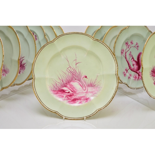 181 - An unusual Coalport dessert service, circa 1860 comprising twelve plates, two low comports and one t... 